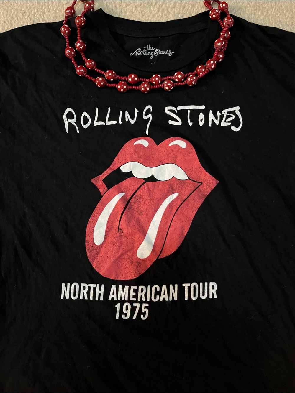 Rolling Stones iconic lip and tongue 1975 North American Tour tee shirt